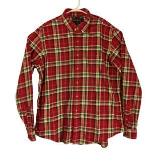 Ralph Lauren flannel shirt mens 2XL XXL red plaid lightweight custom fit pony